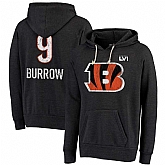 Cincinnati Bengals 9 Joe Burrow Majestic Threads Super Bowl LVI Bound Name & Number Pullover Hoodie Black,baseball caps,new era cap wholesale,wholesale hats